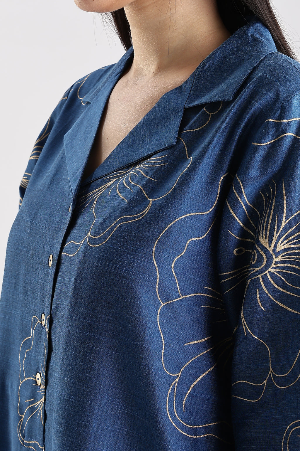 Cotton Silk Collared Printed Set