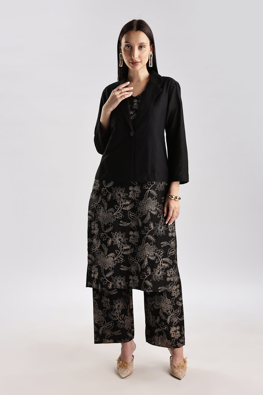 Cotton Silk Blazer Set - 3 piece