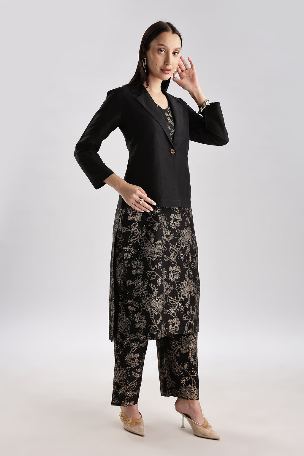 Cotton Silk Blazer Set - 3 piece