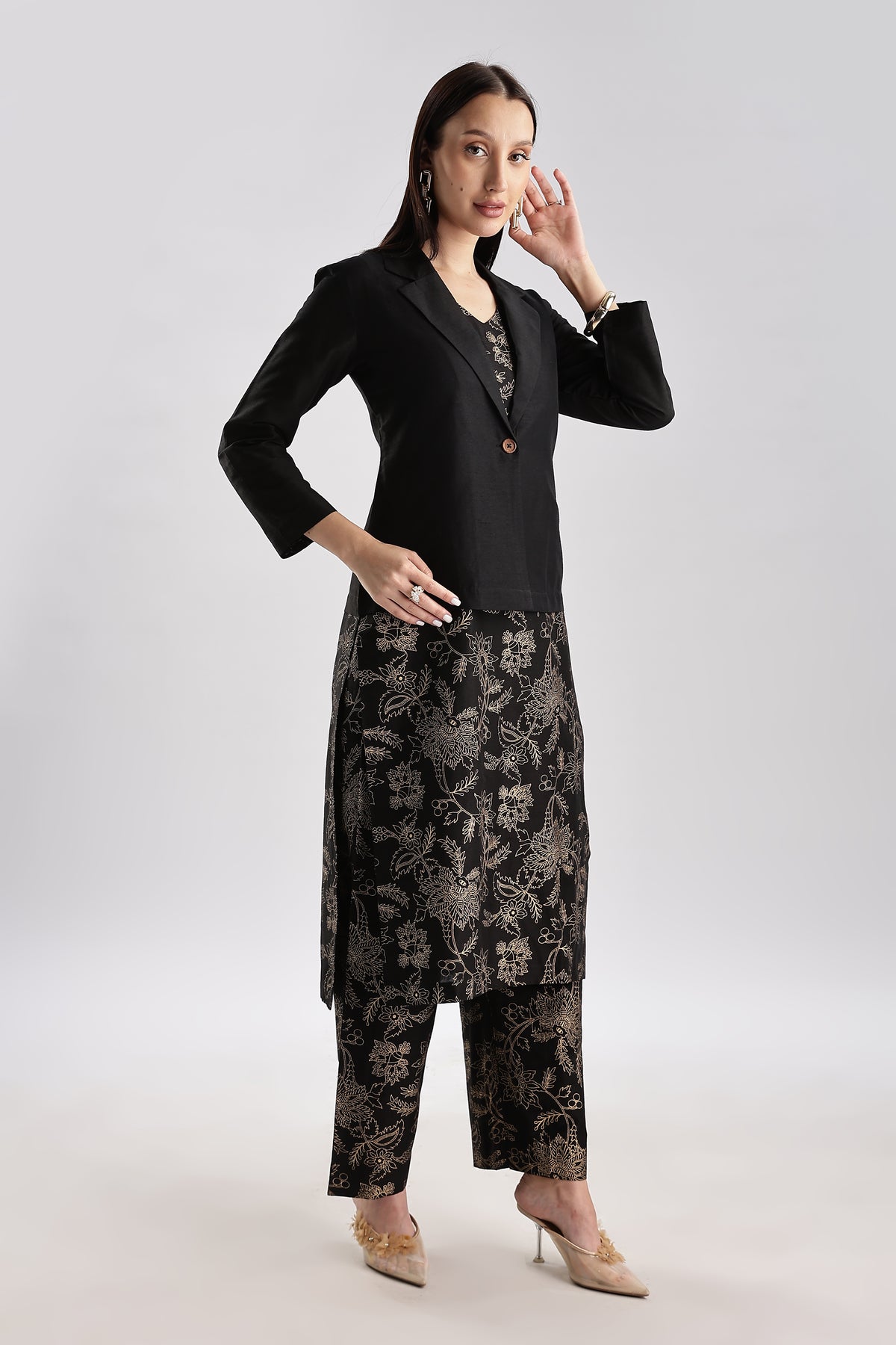 Cotton Silk Blazer Set - 3 piece