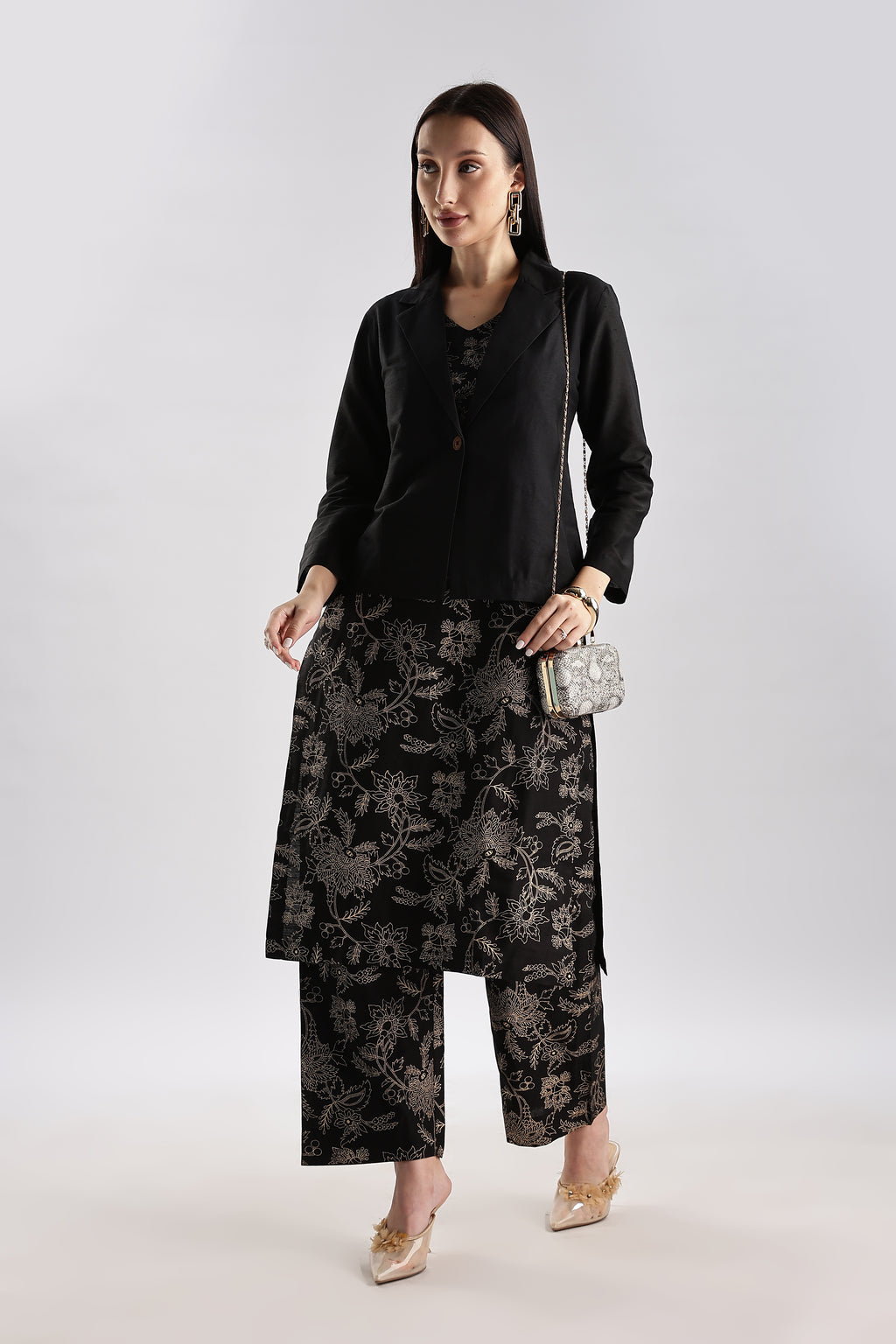 Cotton Silk Blazer Set - 3 piece