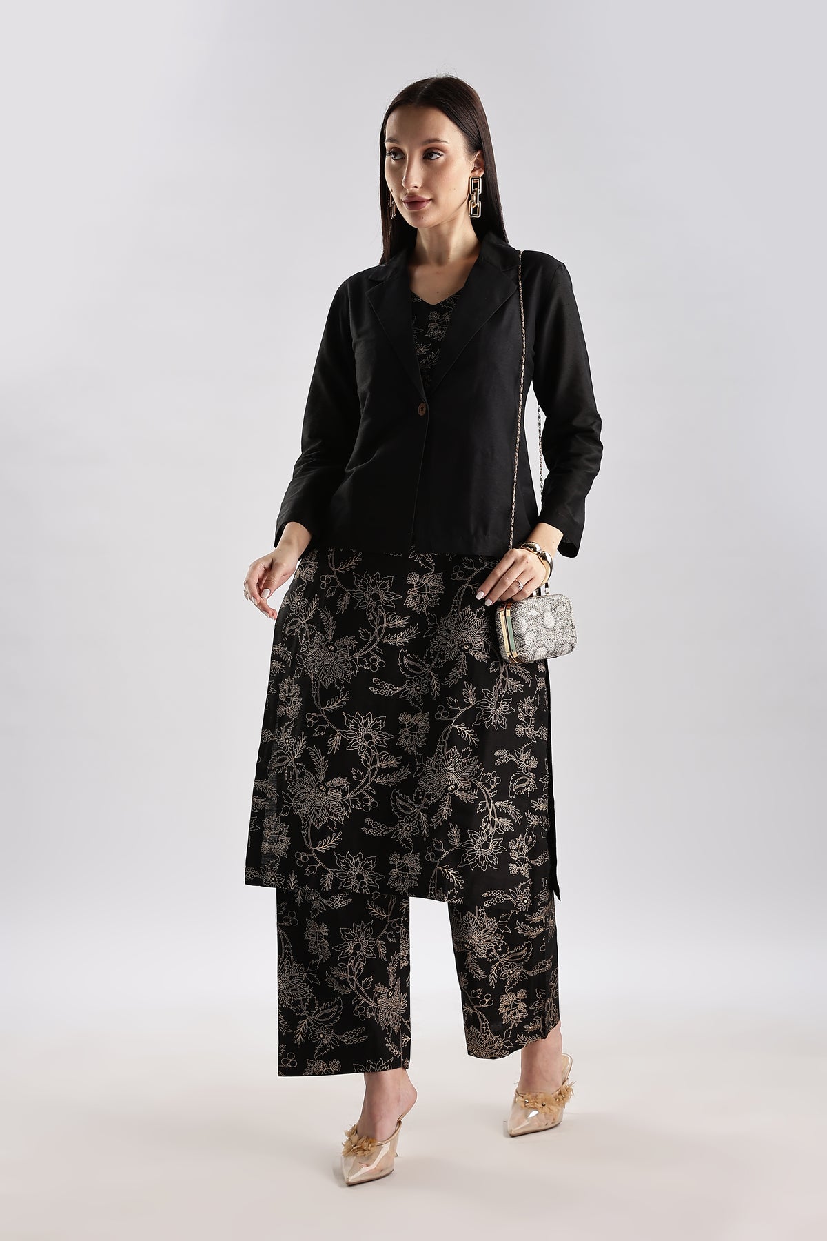 Cotton Silk Blazer Set - 3 piece