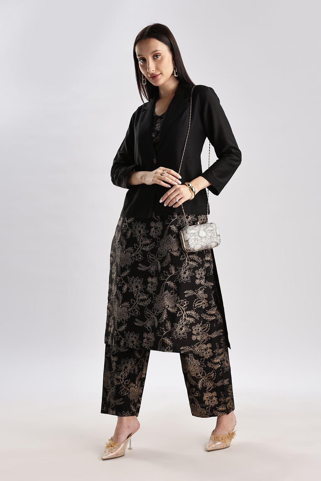 Cotton Silk Blazer Set - 3 piece