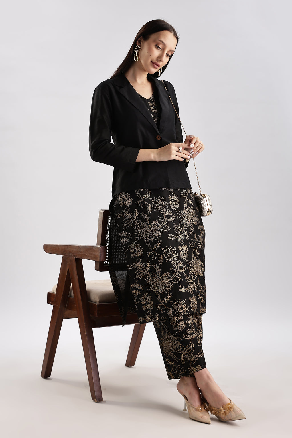 Cotton Silk Blazer Set - 3 piece