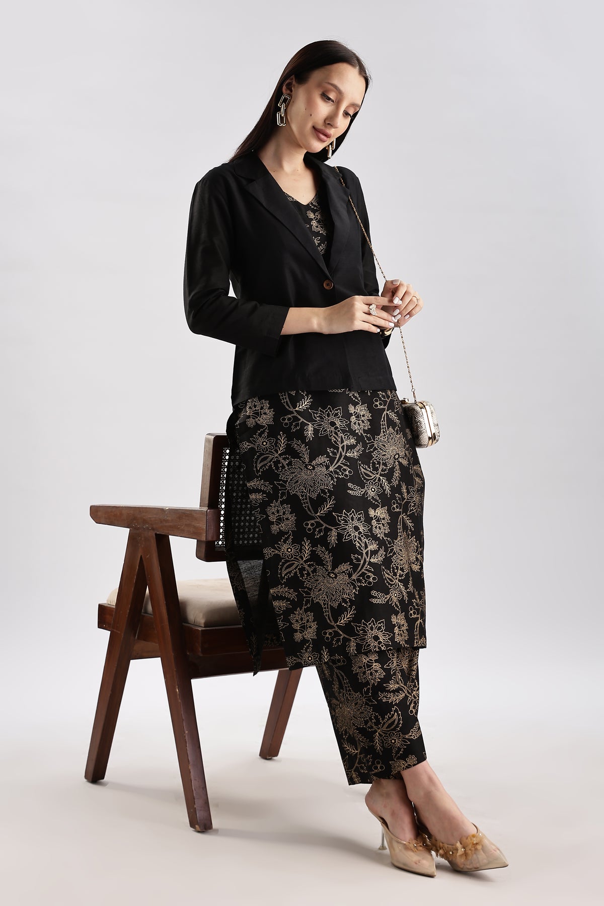 Cotton Silk Blazer Set - 3 piece
