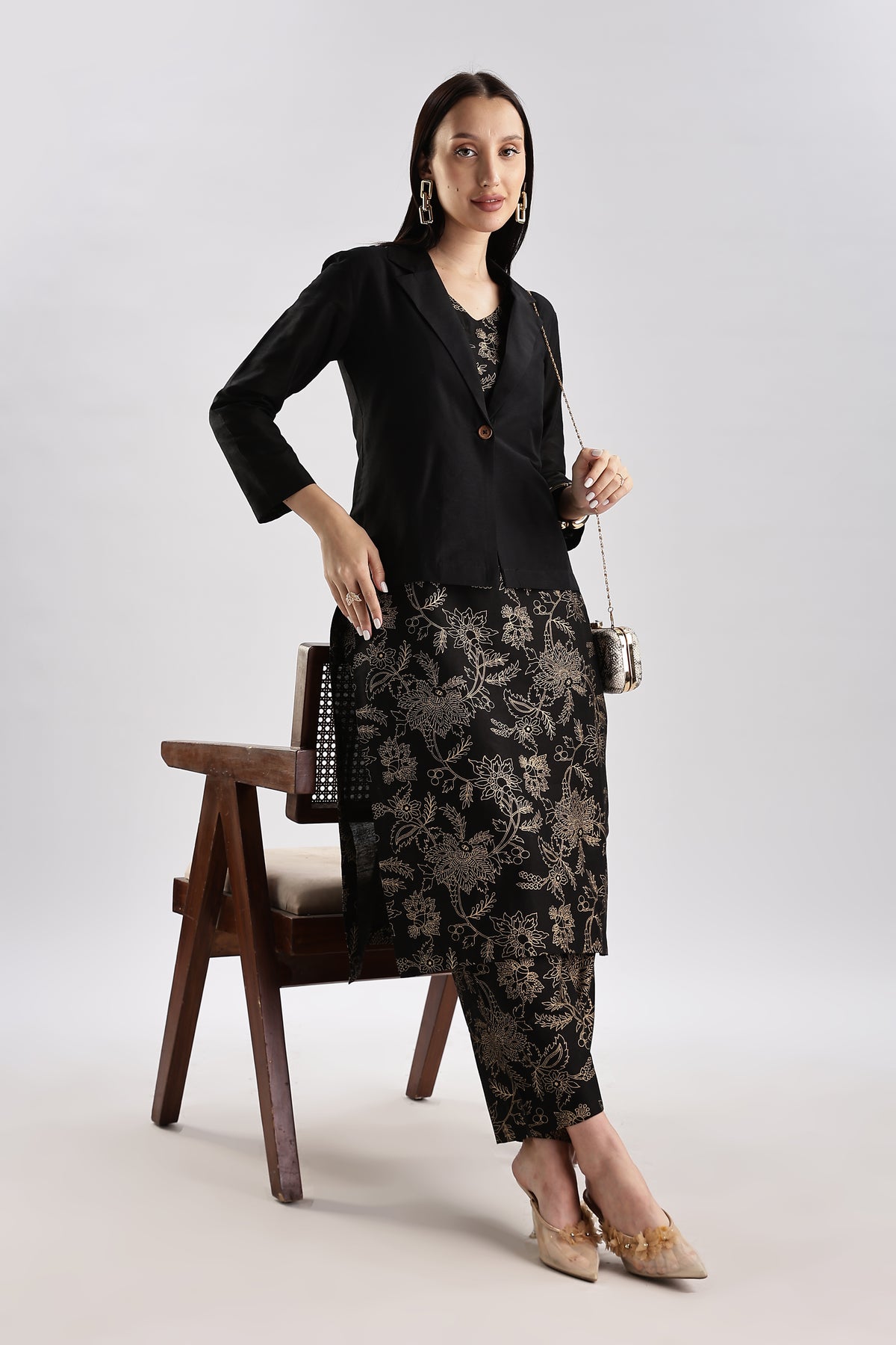 Cotton Silk Blazer Set - 3 piece