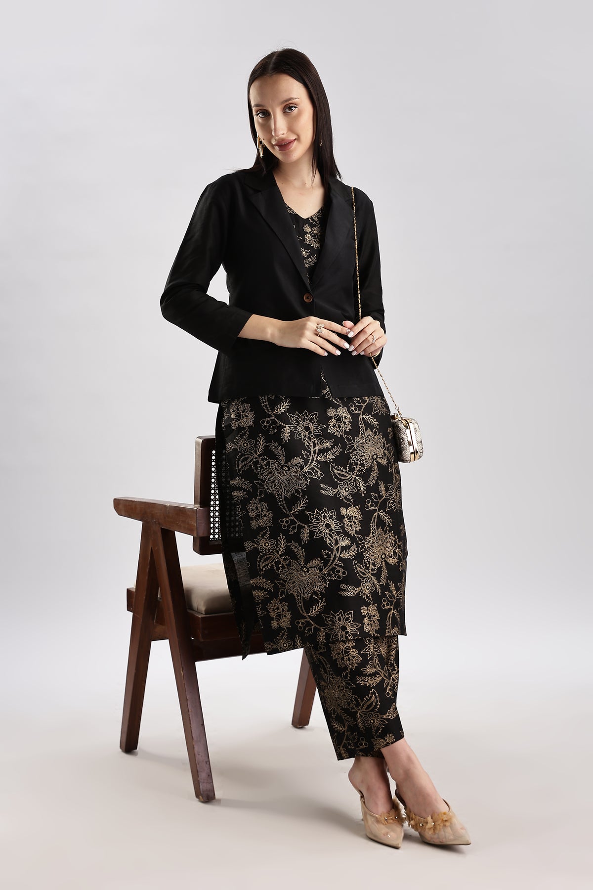 Cotton Silk Blazer Set - 3 piece