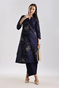 Cotton Silk Printed Set - Navy Blue
