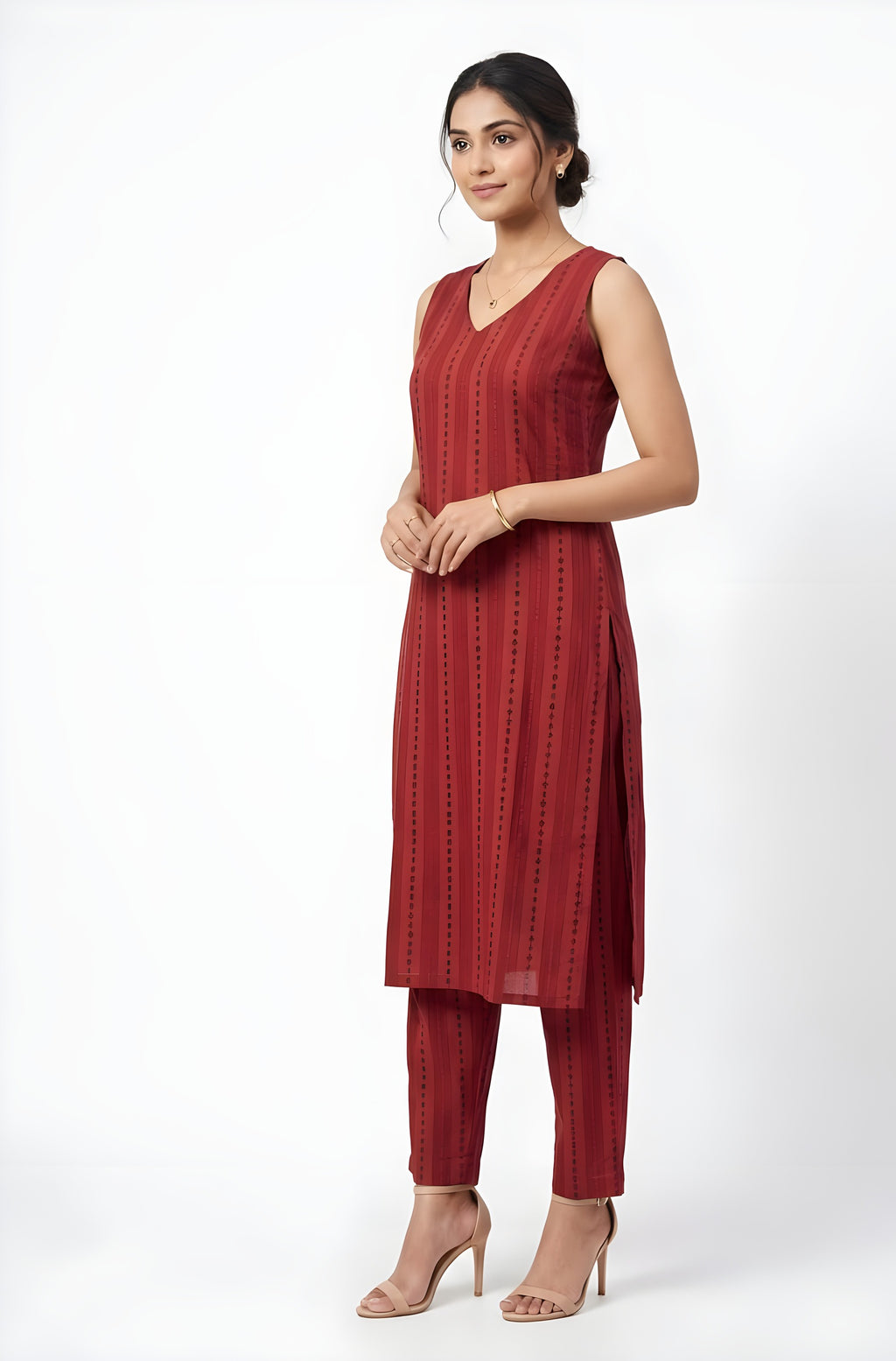 Cotton Sleeveless Set - Brick Red