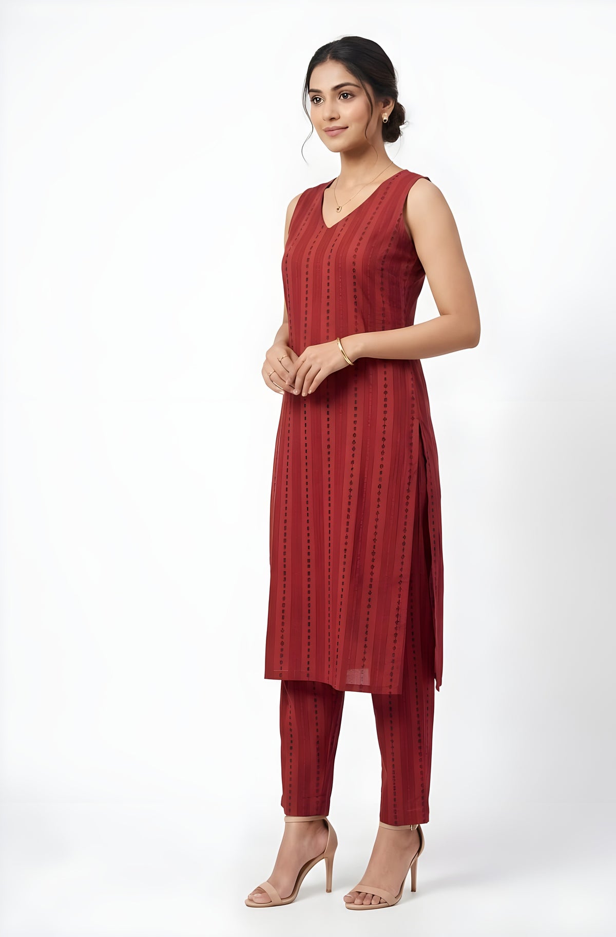 Cotton Sleeveless Set - Brick Red